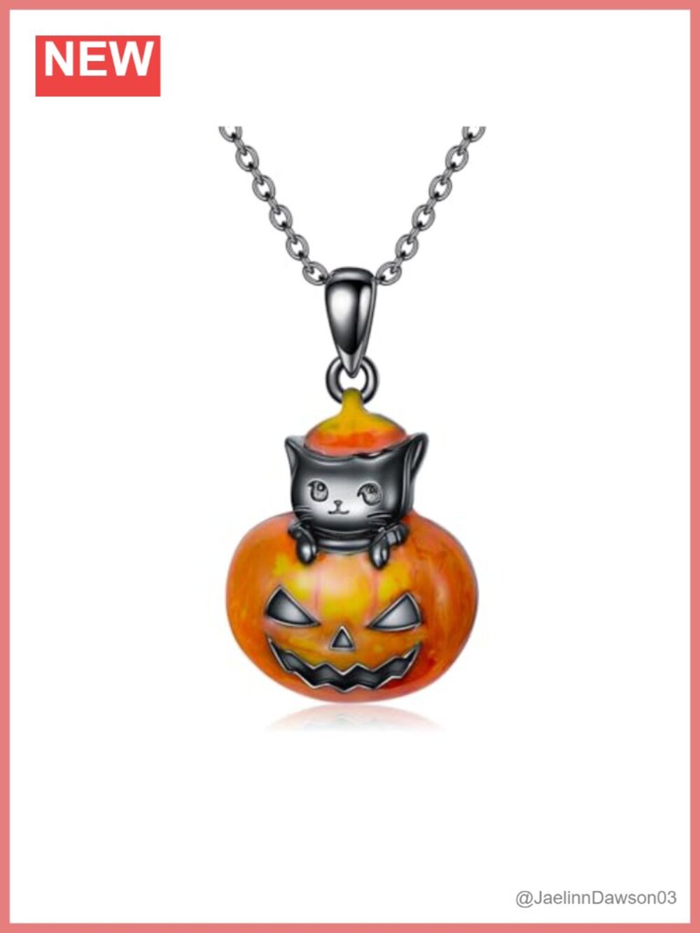 925 Sterling Silver Black Cat Pumpkin Pendant Necklace